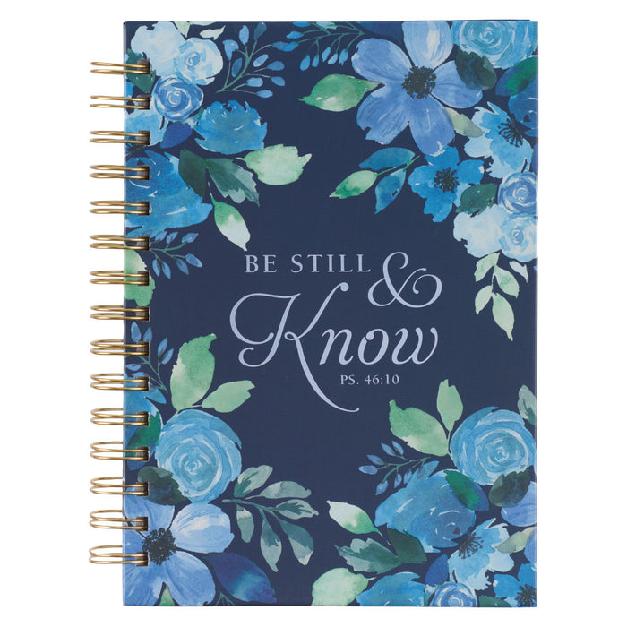 Be Still & Know Blue Floral Large Wirebound Journal - Psalm 46:10