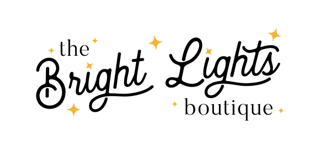  The Bright Lights Boutique logo in black font with yellow stars 