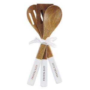 Give Thanks in Everything White Dipped Acacia Wood Spoon Set